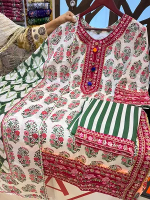 Cotton Floral Stitched 3PCS